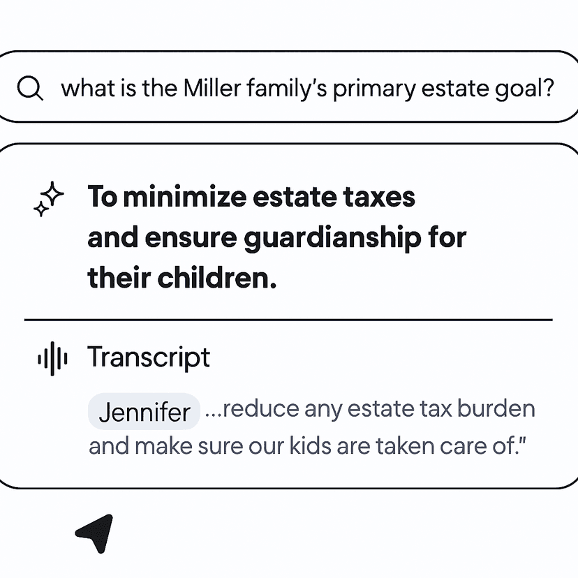 AI Q&A interface showing natural language questions and intelligent responses about meeting content